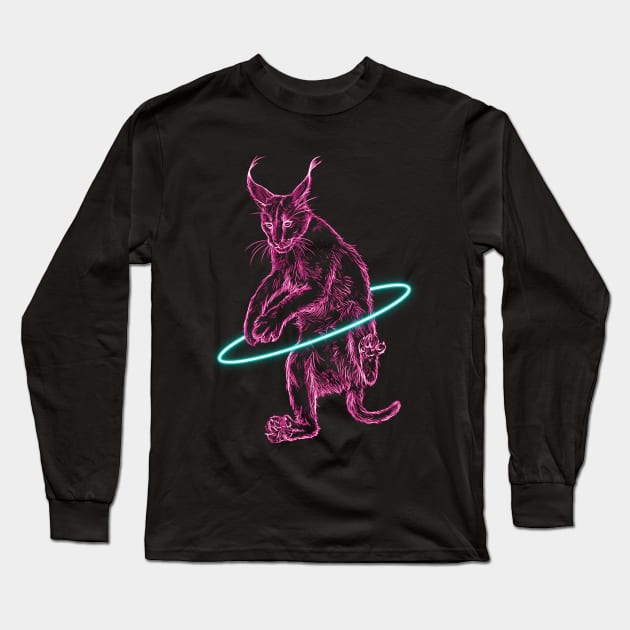 Pink Neon Hula Hooping Caracal Long Sleeve T-Shirt by nimreninmu